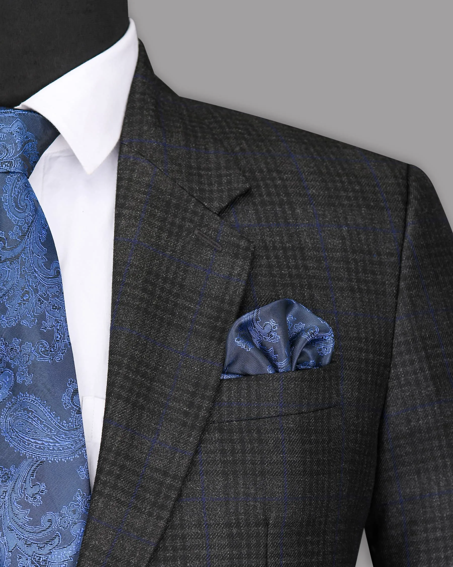 Shark Grey Plaid with Bunting Blue Windowpane Wool Rich Blazer