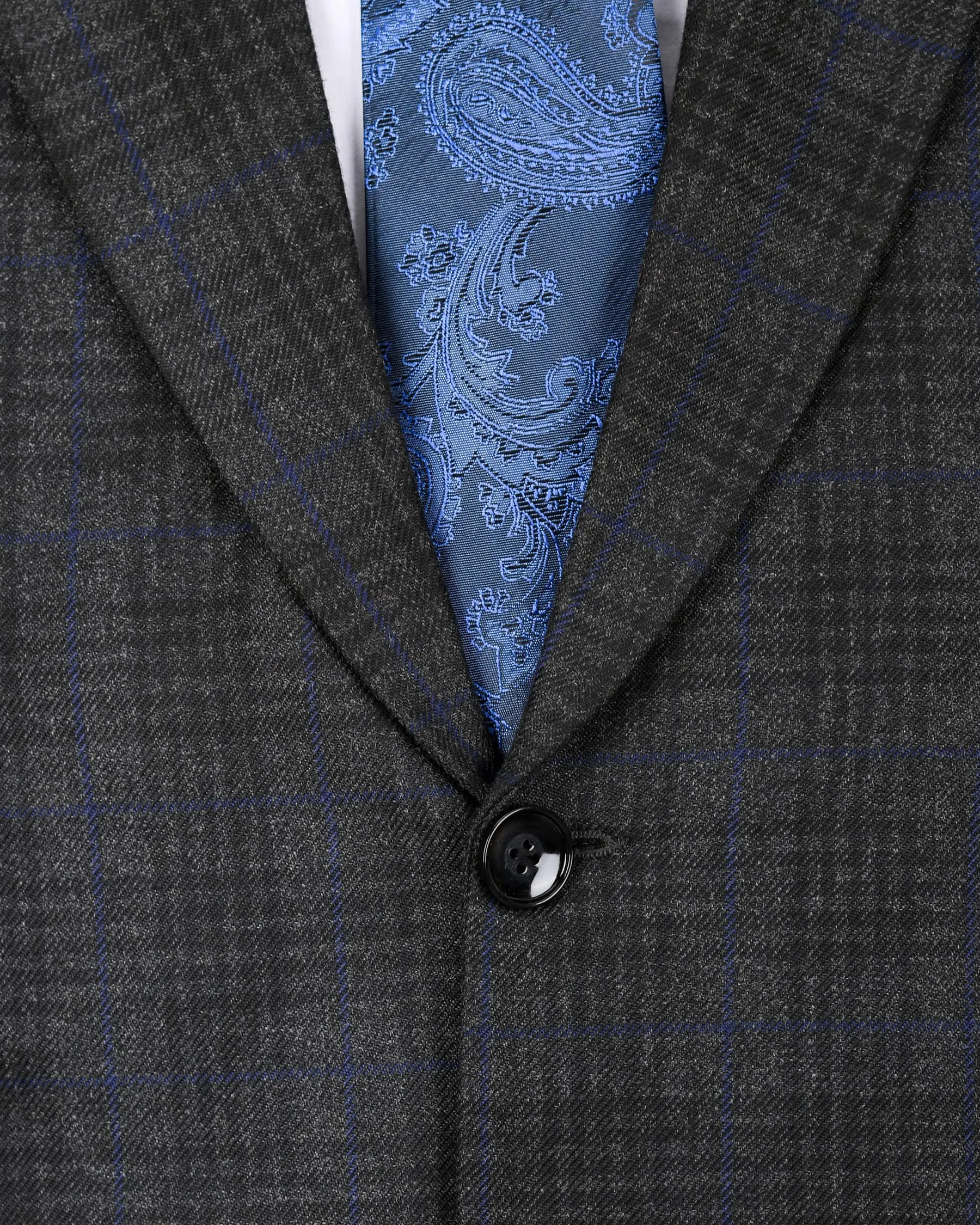 Shark Grey Plaid with Bunting Blue Windowpane Wool Rich Blazer