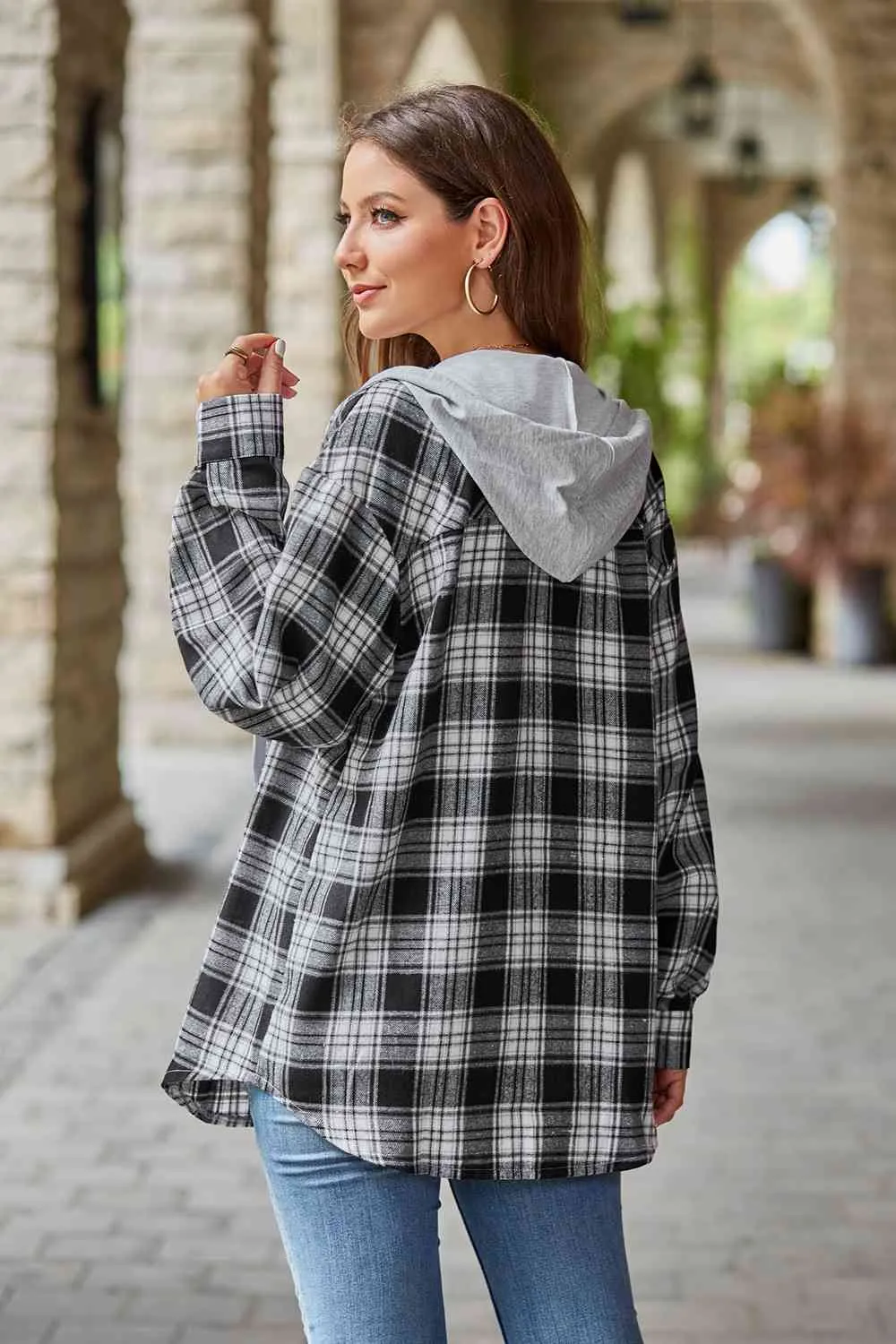 Shelbie Plaid Long Sleeve Hooded Jacket