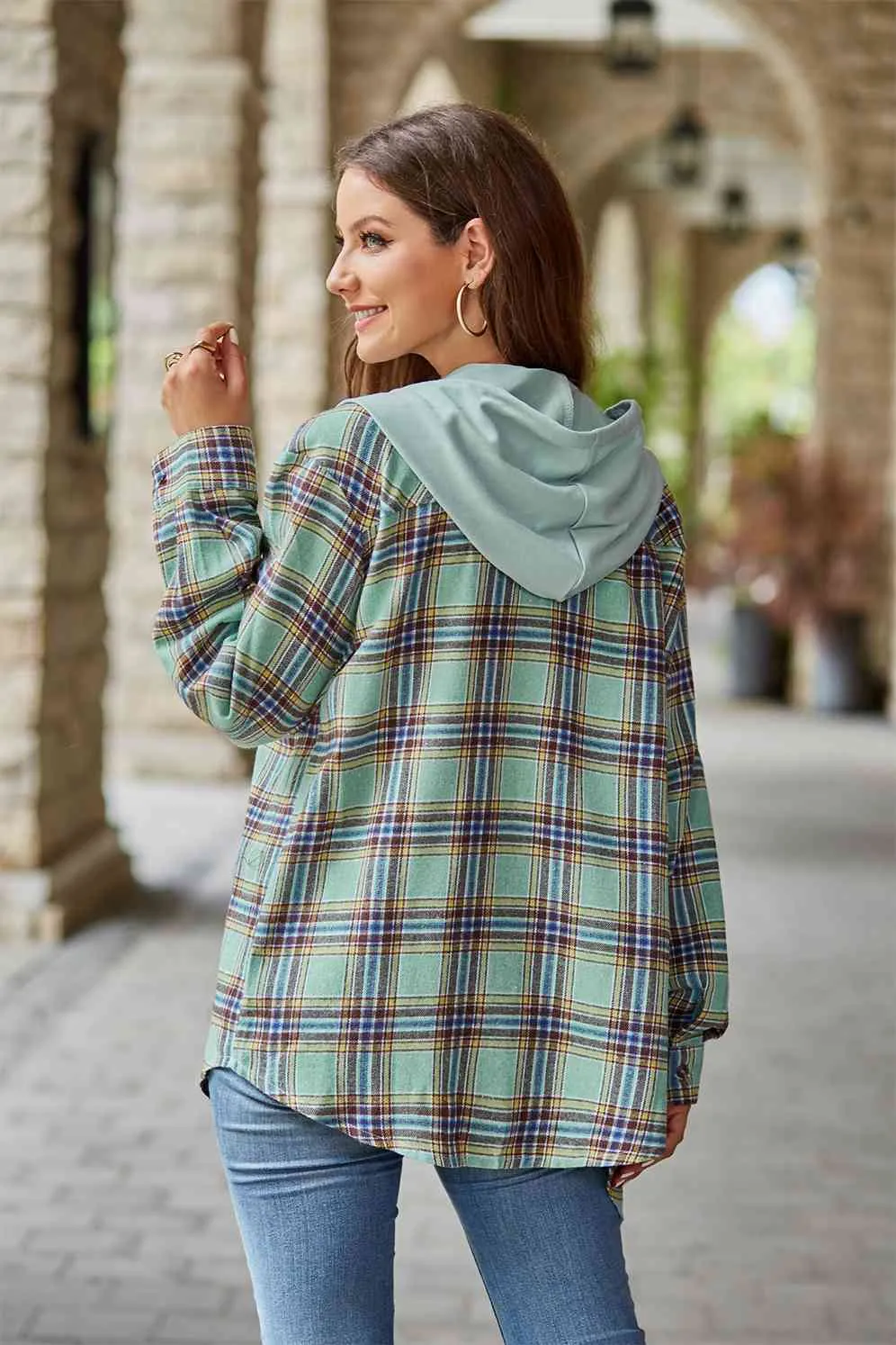 Shelbie Plaid Long Sleeve Hooded Jacket