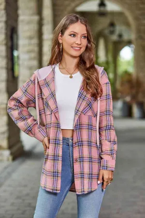 Shelbie Plaid Long Sleeve Hooded Jacket