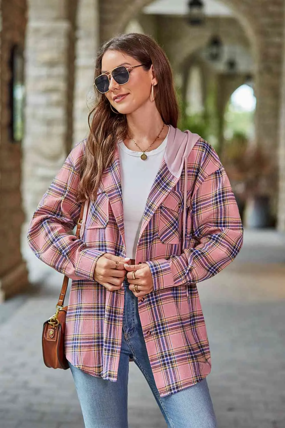 Shelbie Plaid Long Sleeve Hooded Jacket