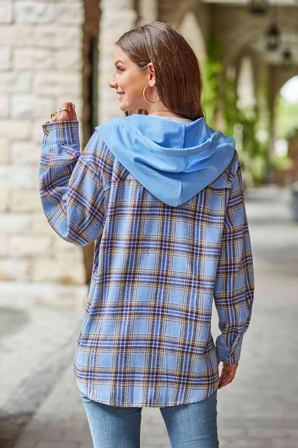 Shelbie Plaid Long Sleeve Hooded Jacket