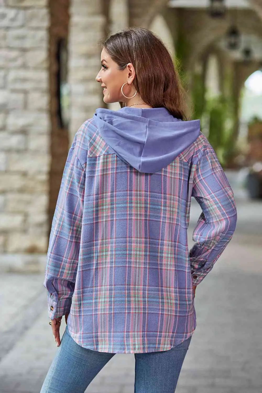 Shelbie Plaid Long Sleeve Hooded Jacket
