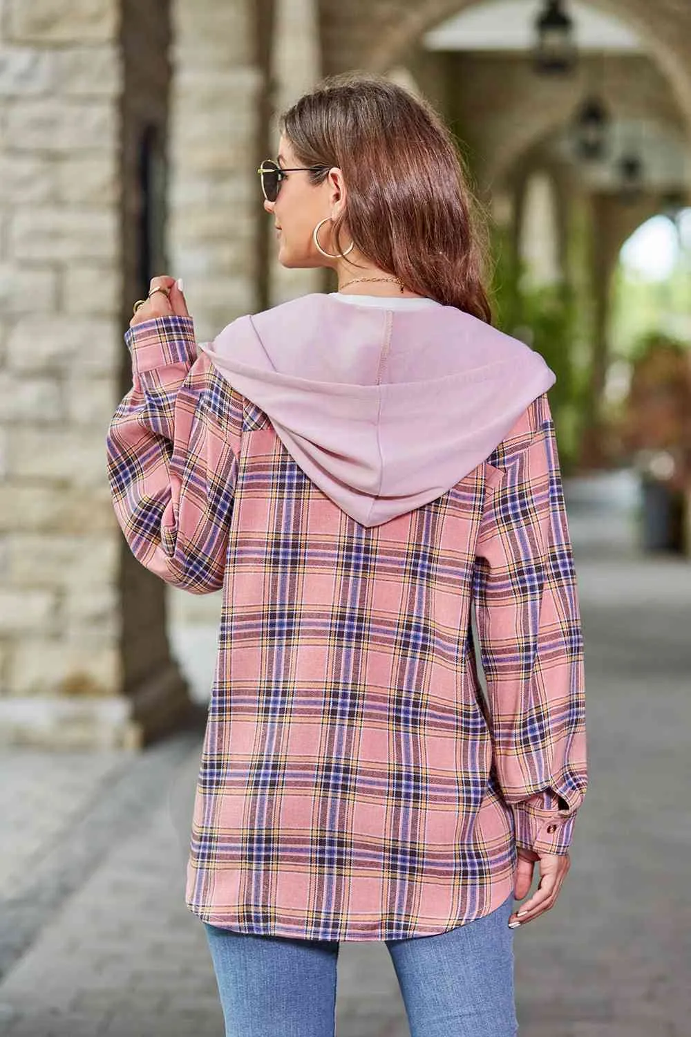 Shelbie Plaid Long Sleeve Hooded Jacket
