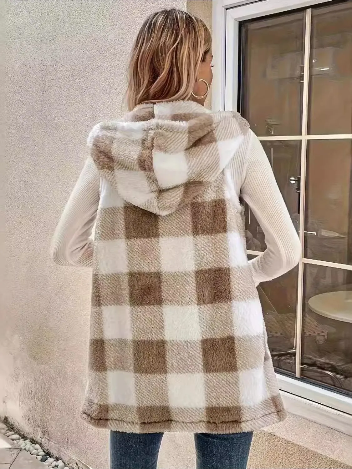 Shelby Fuzzy Plaid Hooded Vest