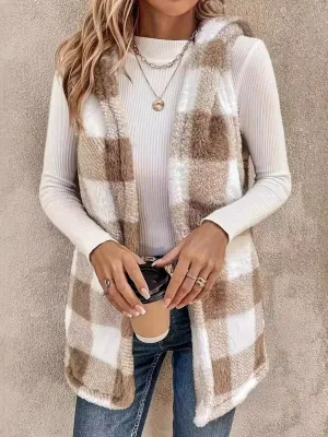 Shelby Fuzzy Plaid Hooded Vest