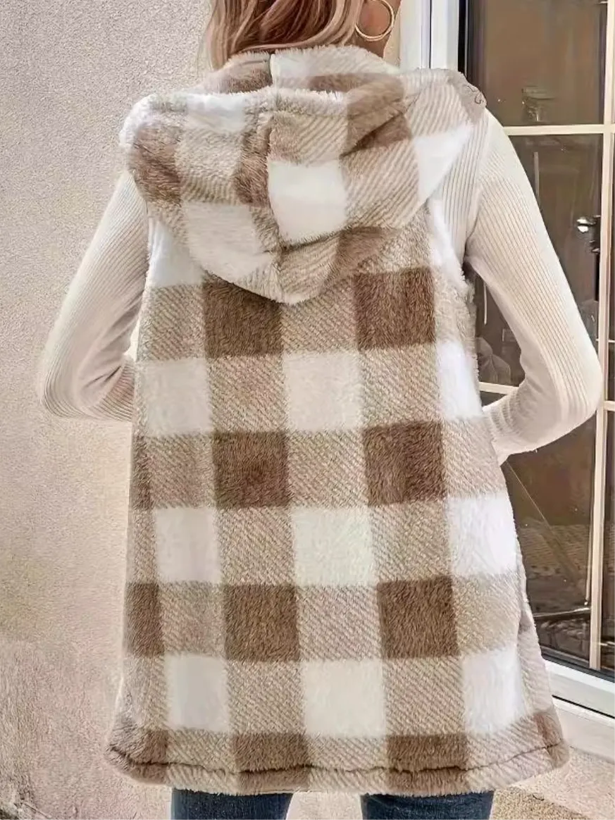 Shelby Fuzzy Plaid Hooded Vest