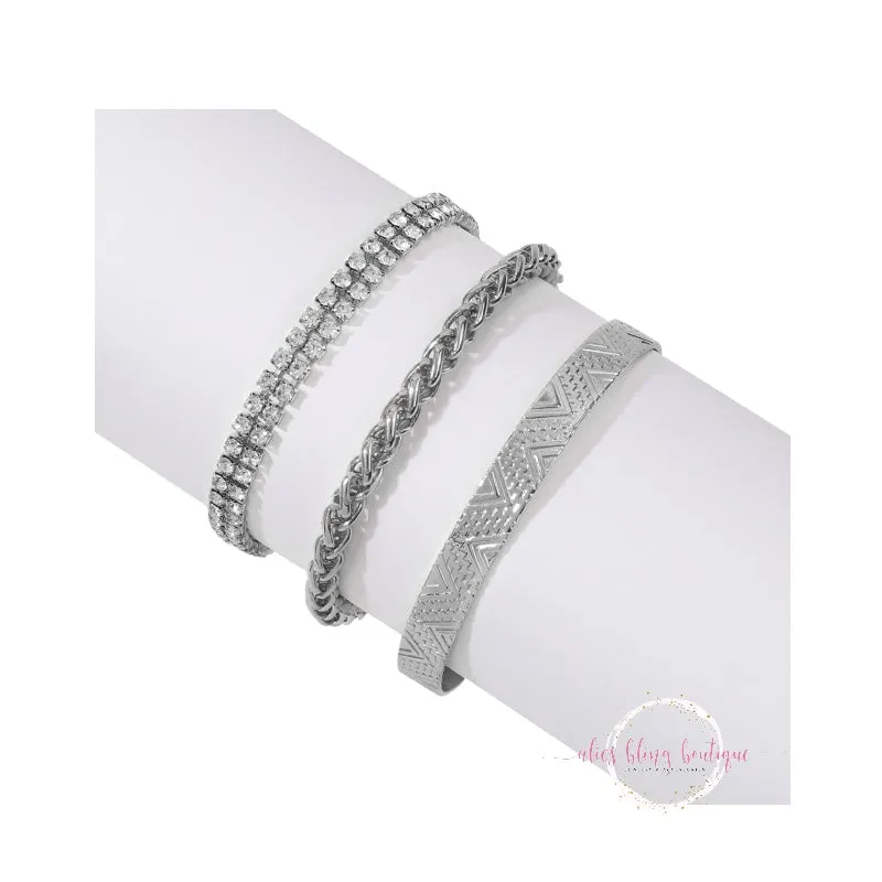 Shimmer & Shine  - Silver 3 Piece Bracelet Set