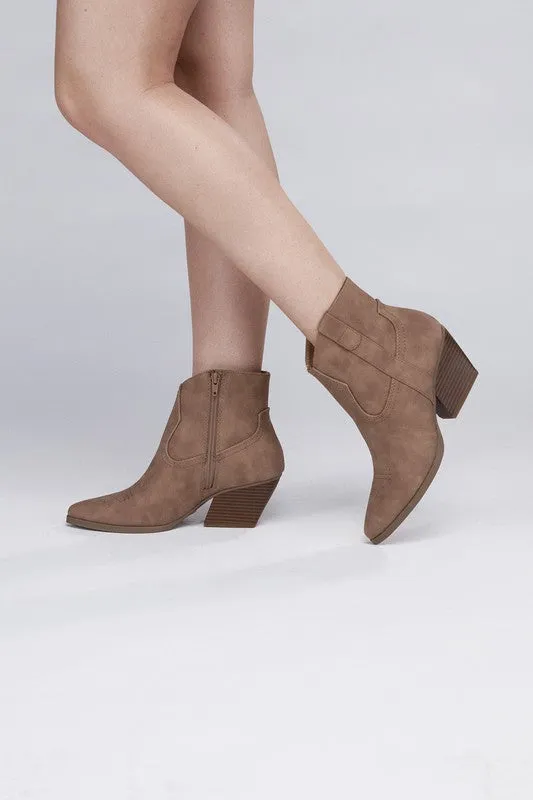 Side Zip Western Ankle Booties