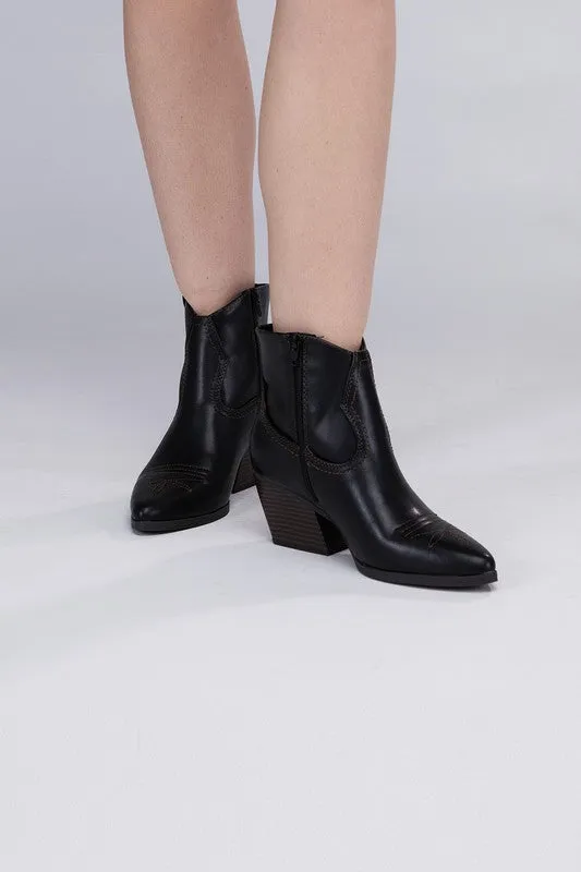 Side Zip Western Ankle Booties