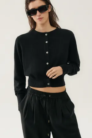 Silk Laundry Cropped Cardigan - Black