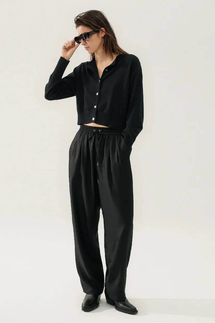 Silk Laundry Cropped Cardigan - Black