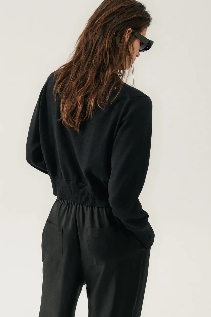 Silk Laundry Cropped Cardigan - Black