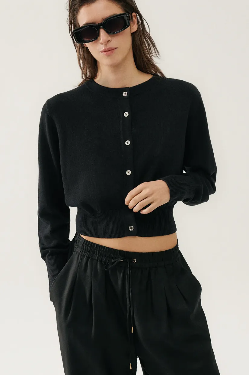 Silk Laundry Cropped Cardigan - Black