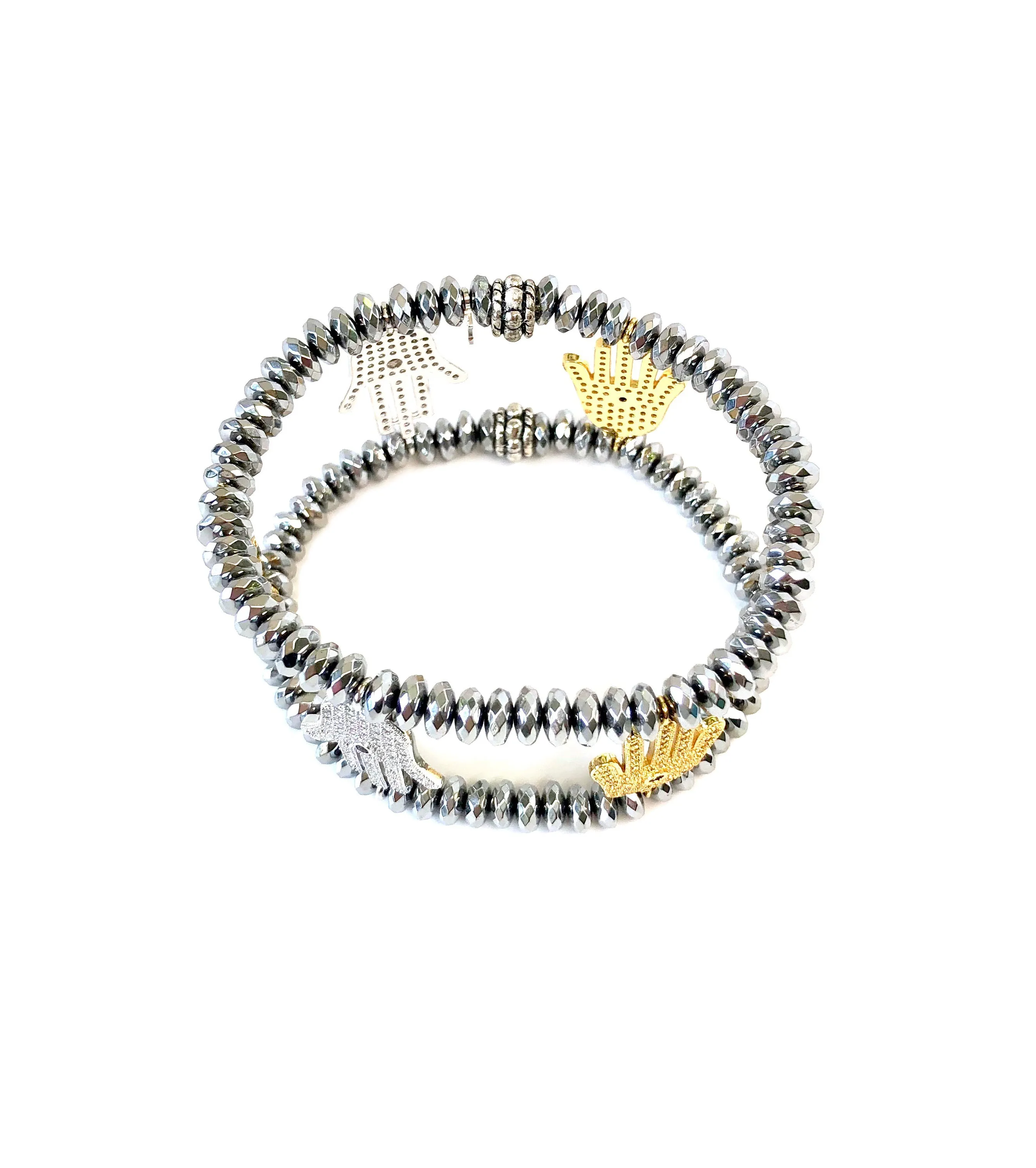 Silver & Gold Hamsa Charm Cuff Bracelet