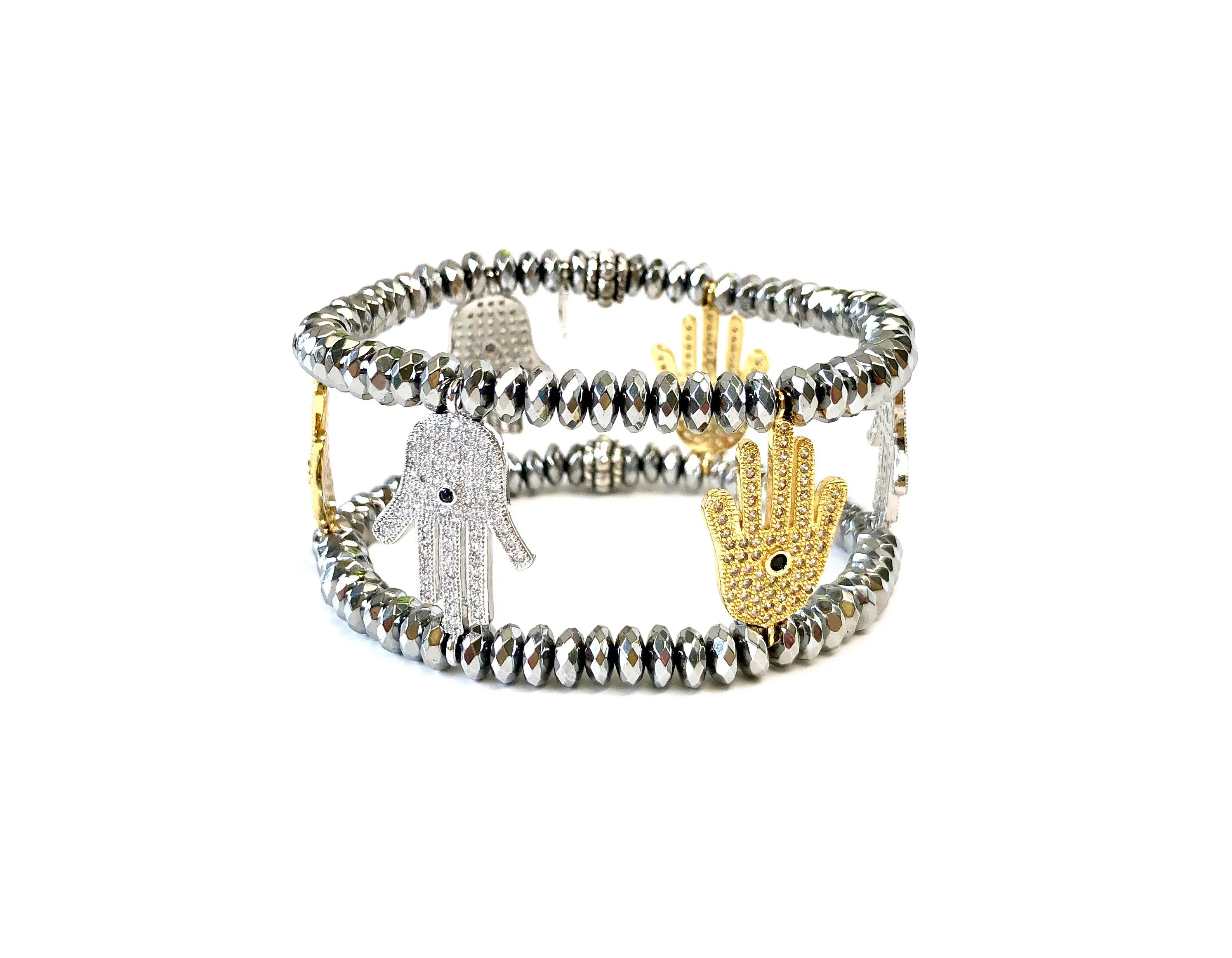 Silver & Gold Hamsa Charm Cuff Bracelet