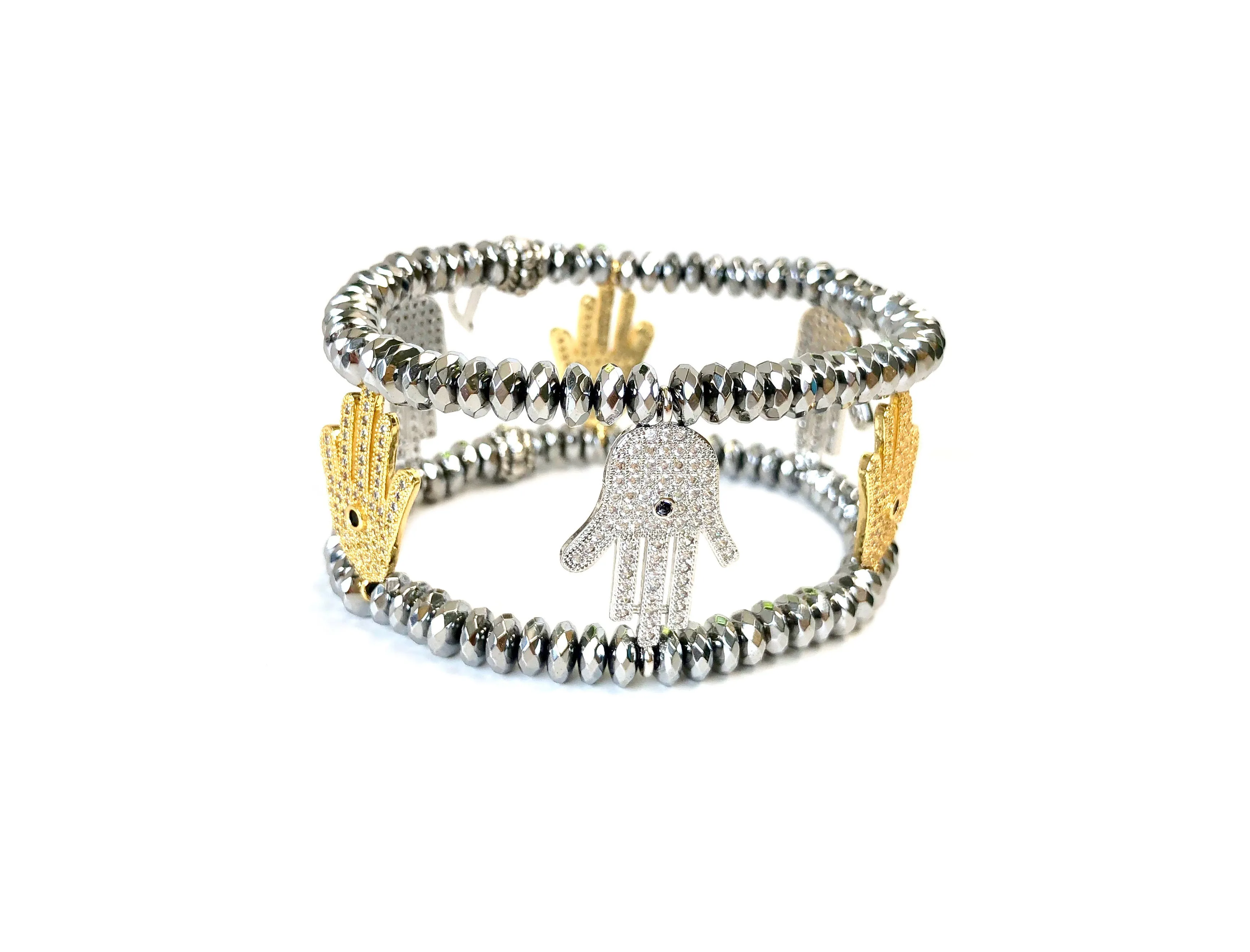 Silver & Gold Hamsa Charm Cuff Bracelet