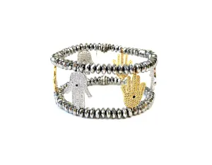 Silver & Gold Hamsa Charm Cuff Bracelet