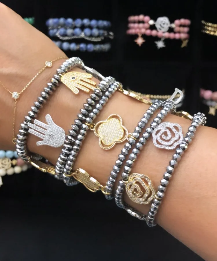 Silver & Gold Hamsa Charm Cuff Bracelet