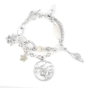 SILVER CHARMS CREAM BEADS  BRACELETS #203NT2101 (5F10/10G2/1D19)
