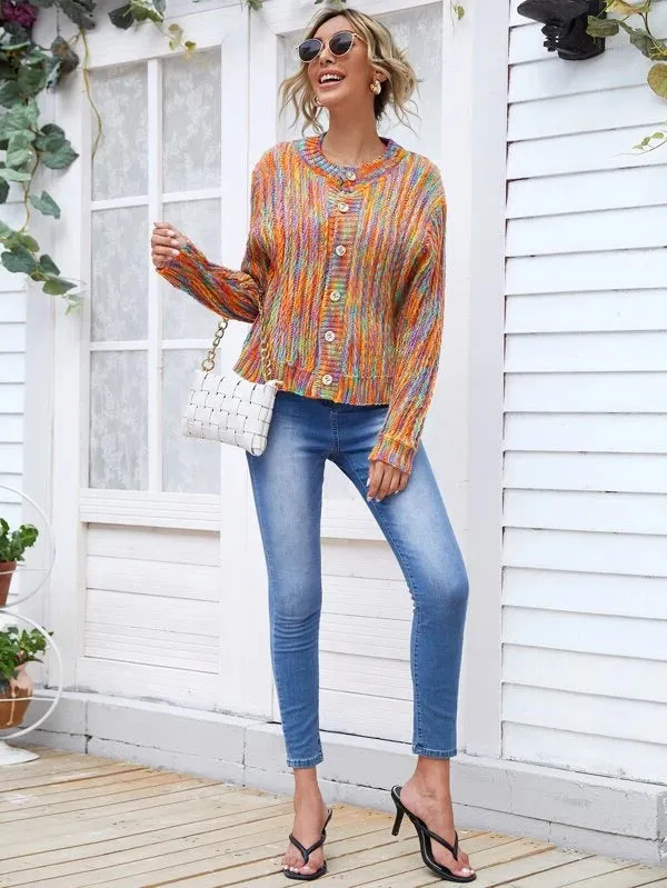 Single-breasted Contrast Color Outerwear Sweater Knit Cardigan