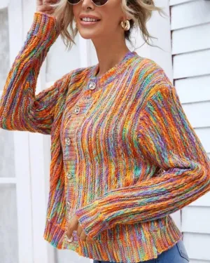 Single-breasted Contrast Color Outerwear Sweater Knit Cardigan