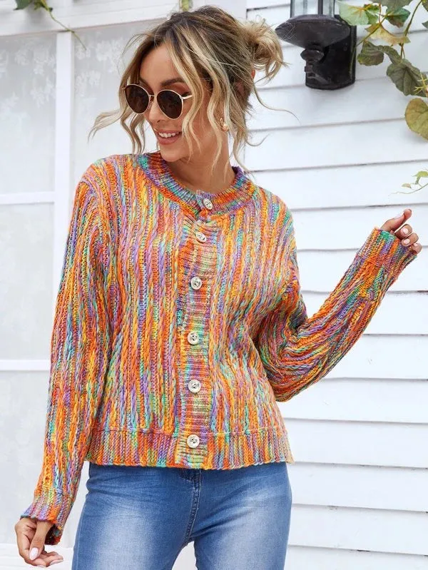 Single-breasted Contrast Color Outerwear Sweater Knit Cardigan