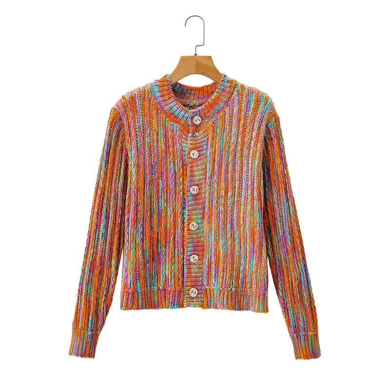 Single-breasted Contrast Color Outerwear Sweater Knit Cardigan