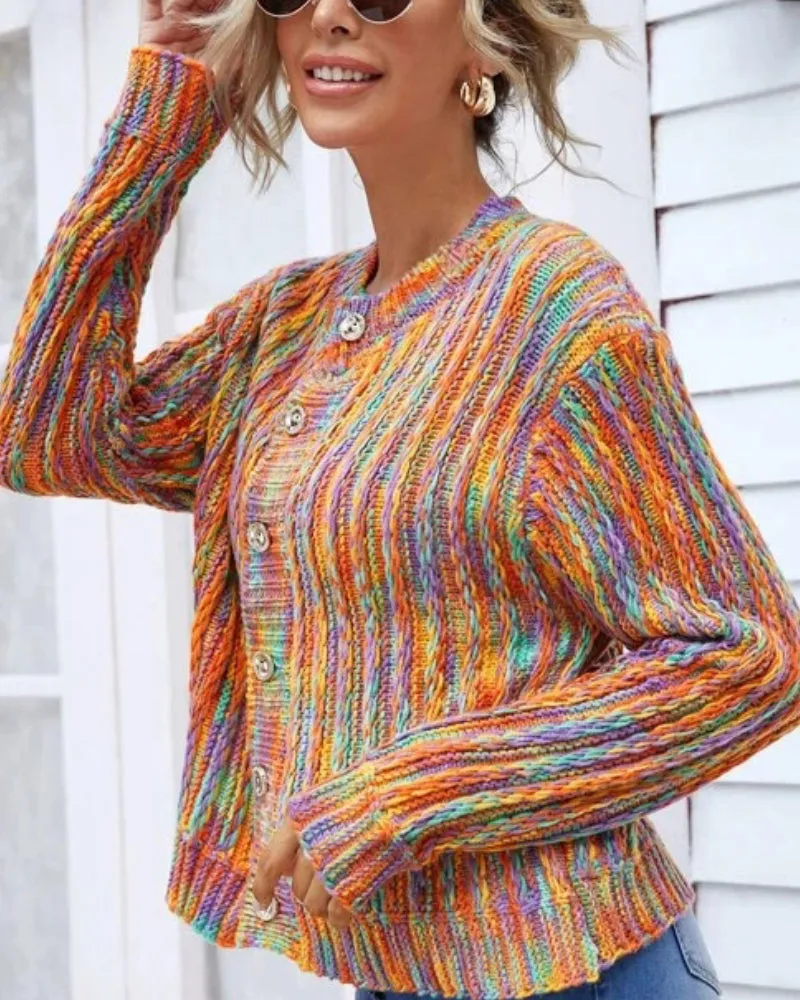 Single-breasted Contrast Color Outerwear Sweater Knit Cardigan