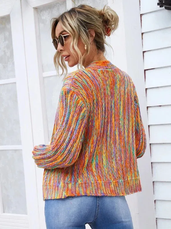 Single-breasted Contrast Color Outerwear Sweater Knit Cardigan