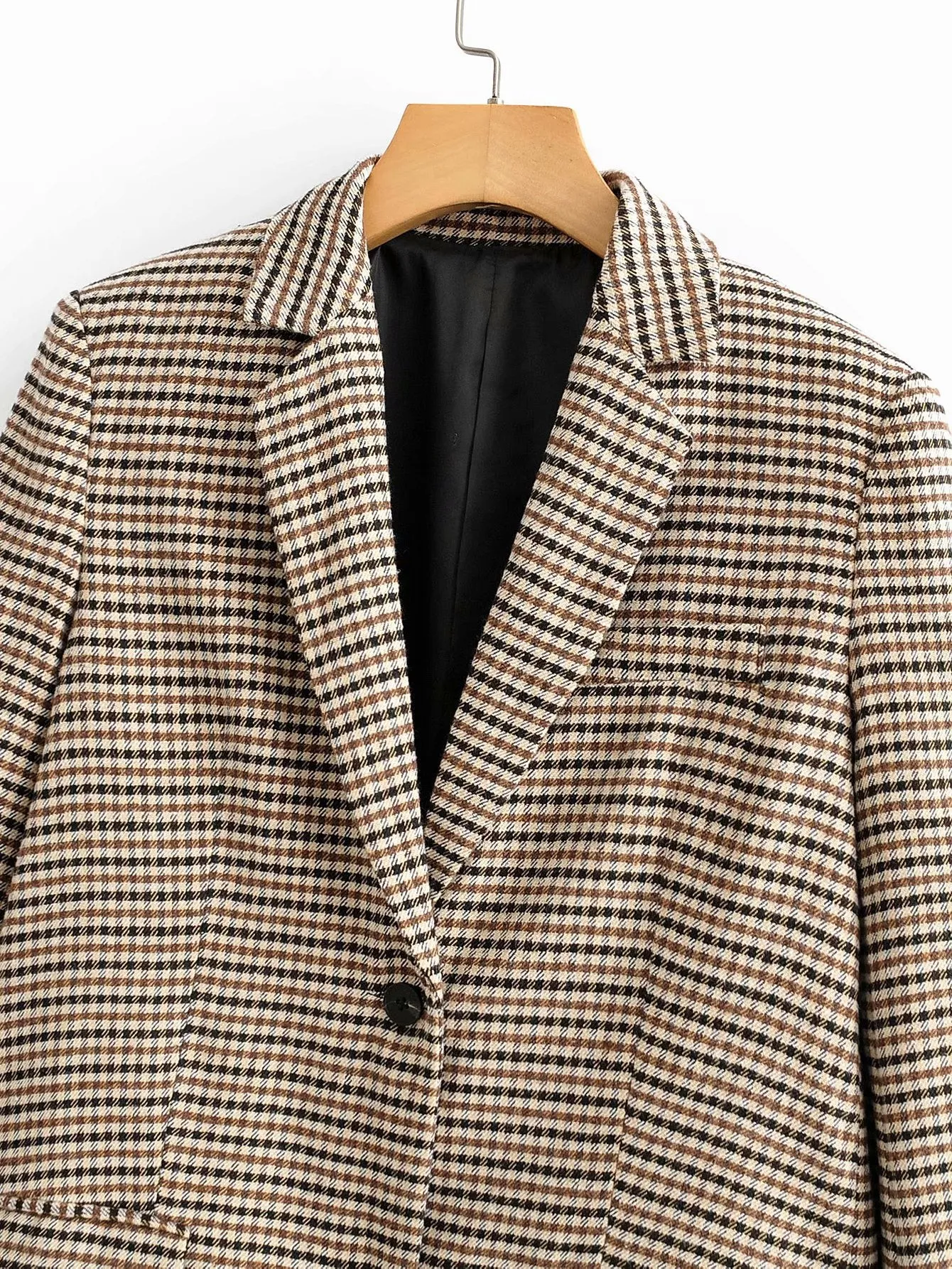 Single-breasted Houndstooth Coat Blazer Skirt Two-piece Suit