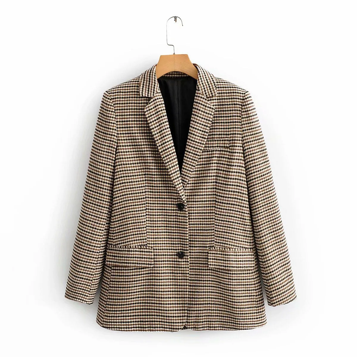 Single-breasted Houndstooth Coat Blazer Skirt Two-piece Suit