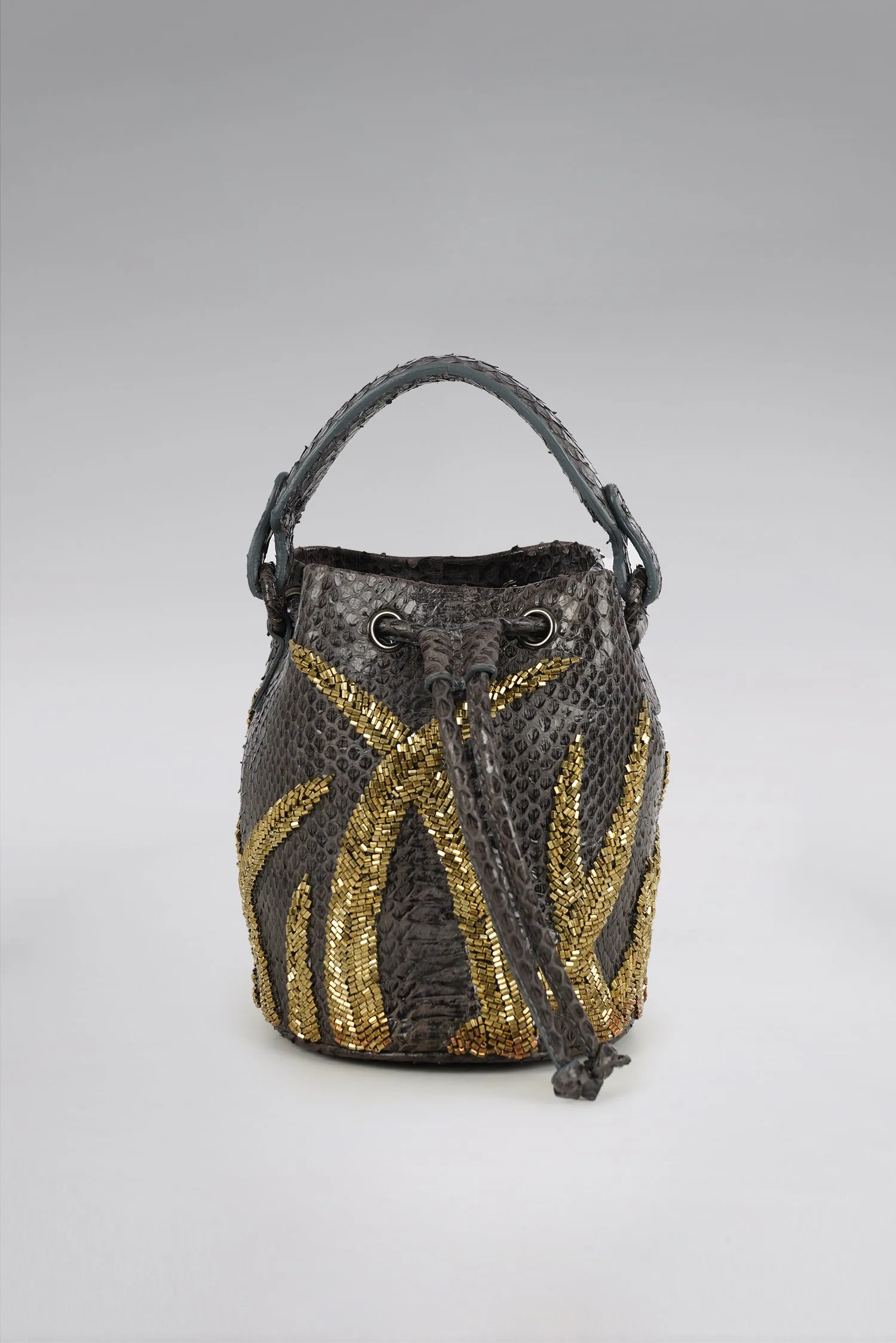 Small Flame Snakeskin Bucket Bag