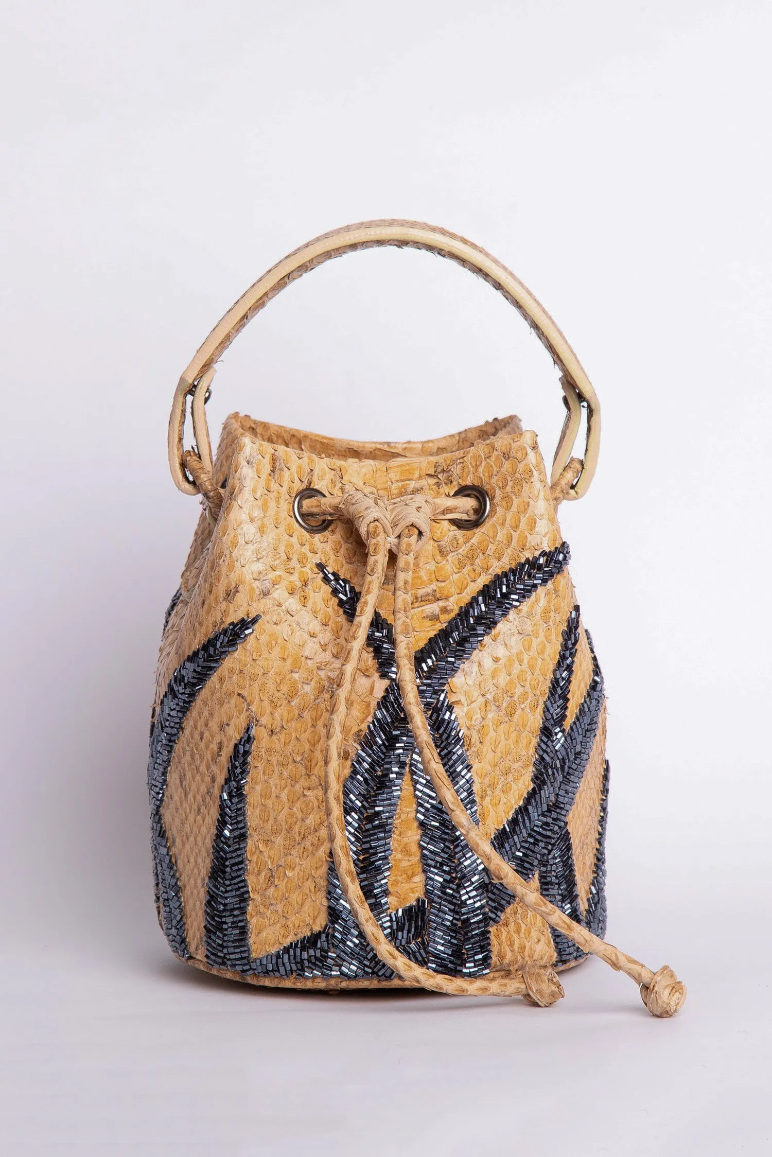 Small Flame Snakeskin Bucket Bag