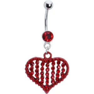 Snazzy Vertical Red Gem Heart Belly Ring
