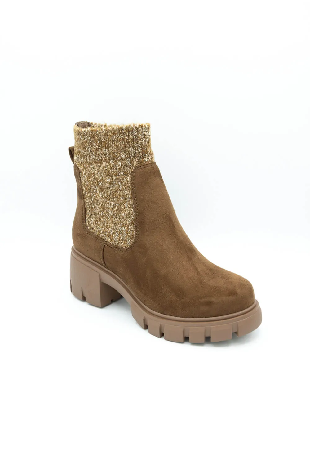Soda Zordy Knit Lug Booties for Women in Light Walnut | ZORDY-S LT WALNUT