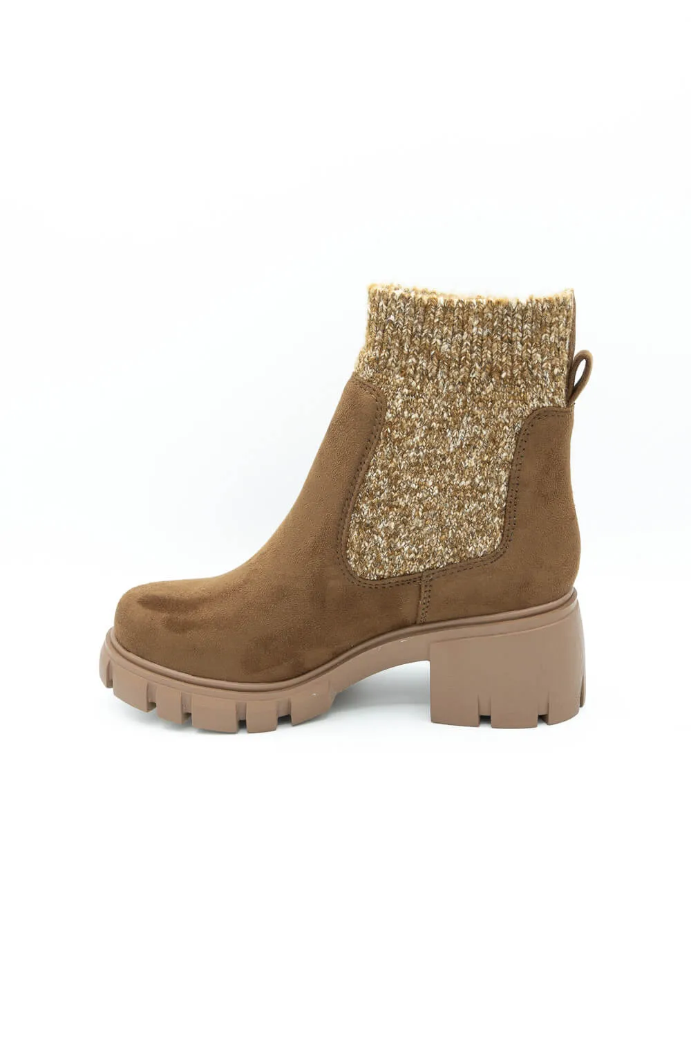 Soda Zordy Knit Lug Booties for Women in Light Walnut | ZORDY-S LT WALNUT