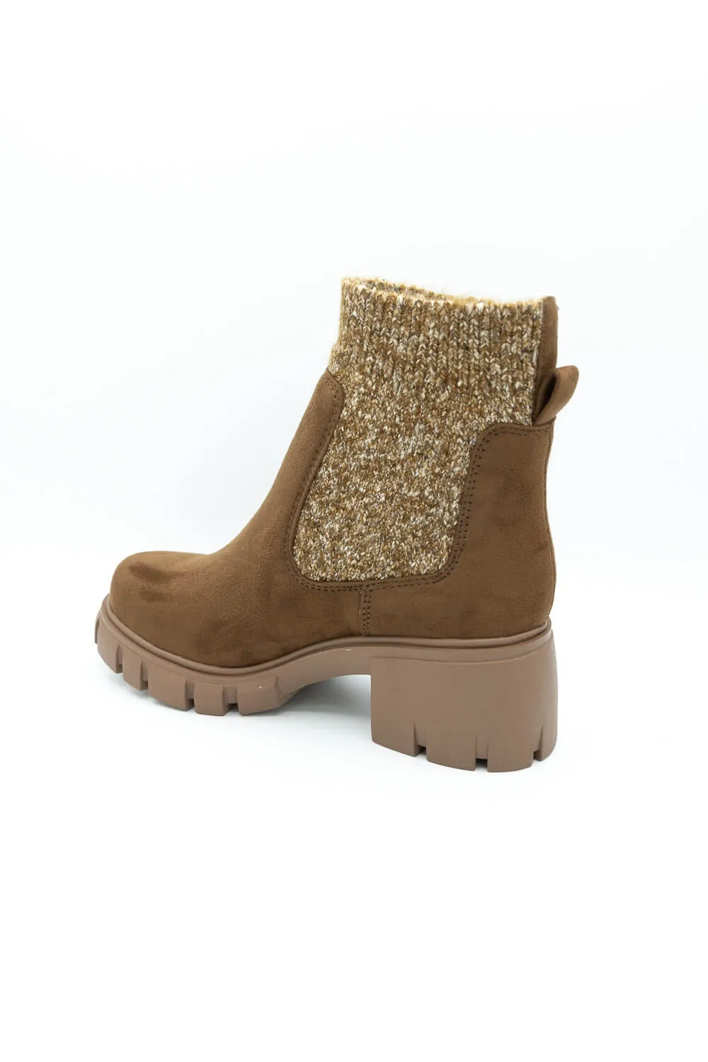 Soda Zordy Knit Lug Booties for Women in Light Walnut | ZORDY-S LT WALNUT