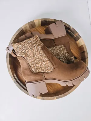 Soda Zordy Knit Lug Booties for Women in Light Walnut | ZORDY-S LT WALNUT