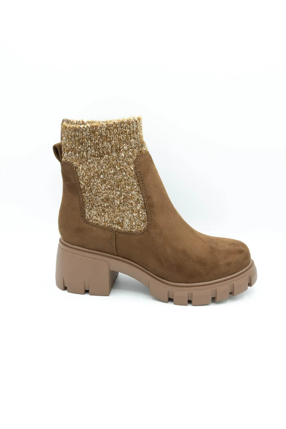 Soda Zordy Knit Lug Booties for Women in Light Walnut | ZORDY-S LT WALNUT