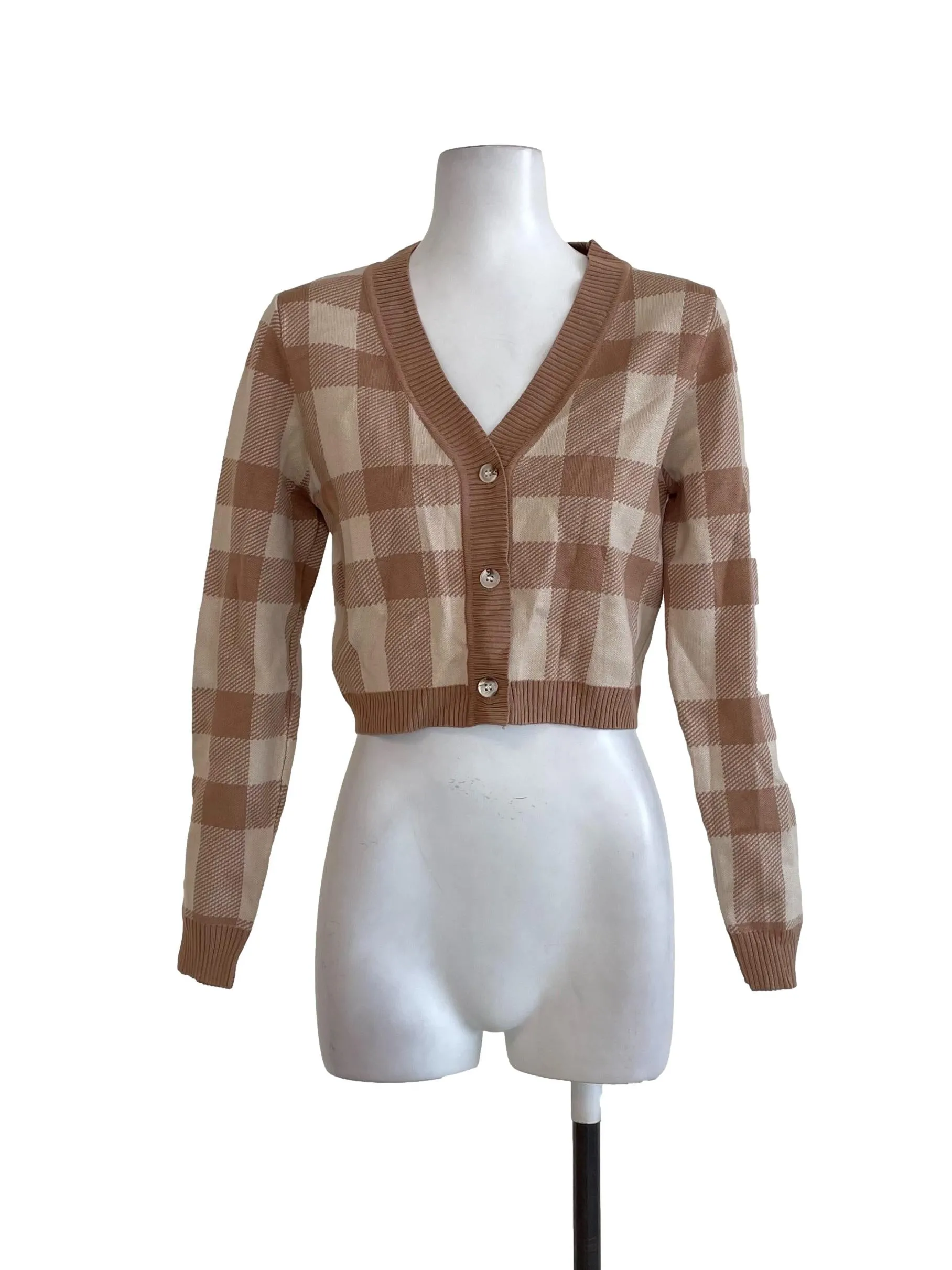 Soft Brown Checks Cardigan