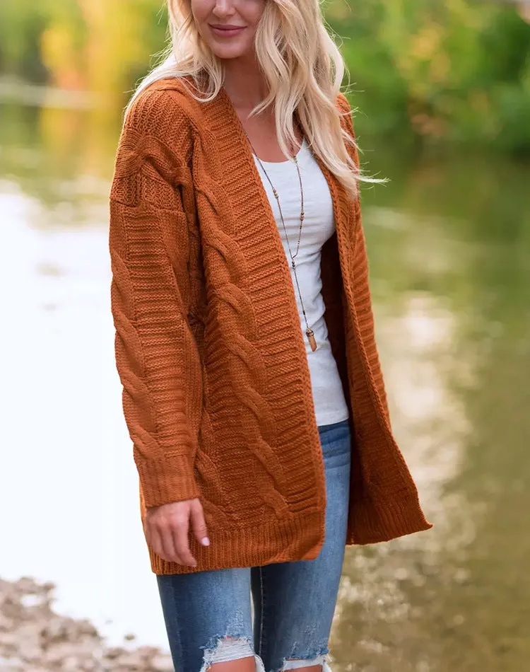Solid Color Knit Long Cardigan Plus Size S-3XL