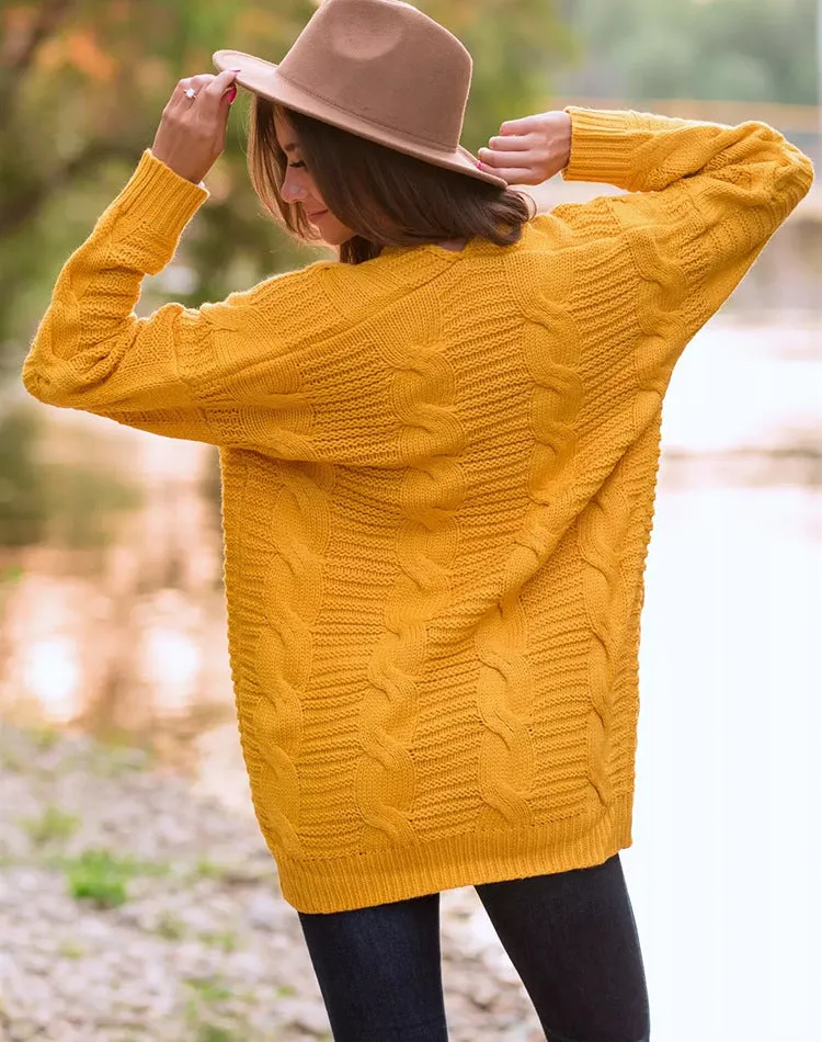 Solid Color Knit Long Cardigan Plus Size S-3XL