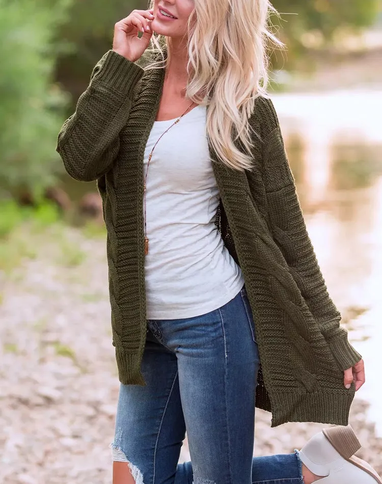 Solid Color Knit Long Cardigan Plus Size S-3XL