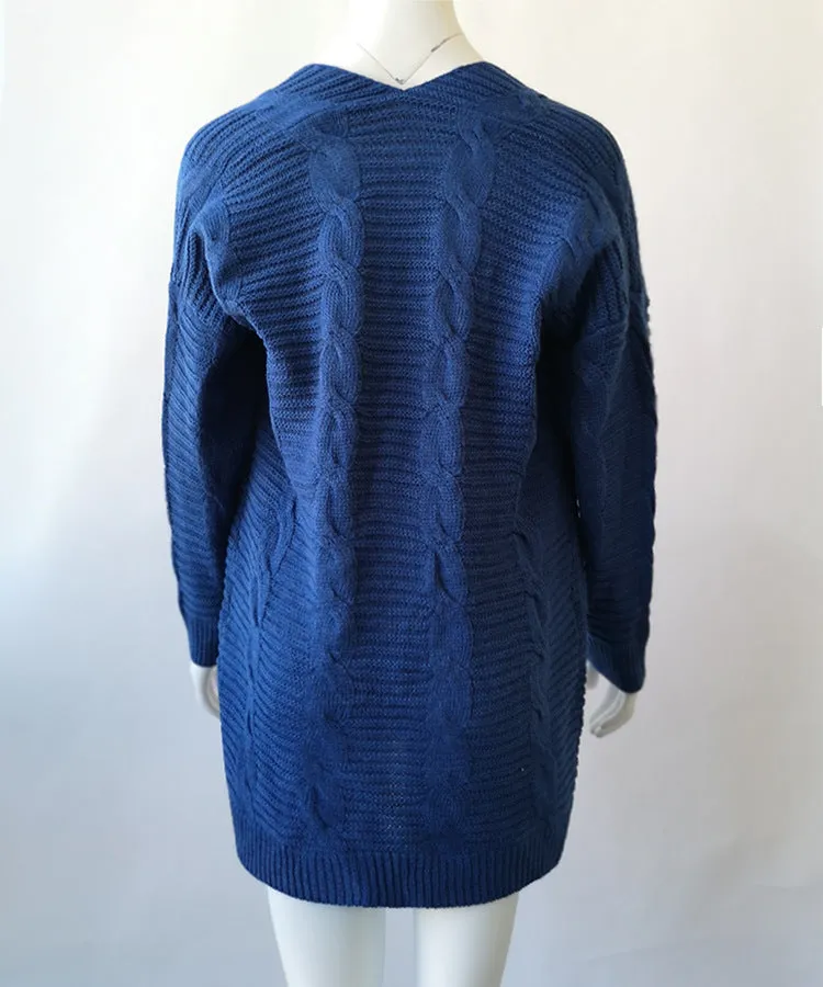 Solid Color Knit Long Cardigan Plus Size S-3XL