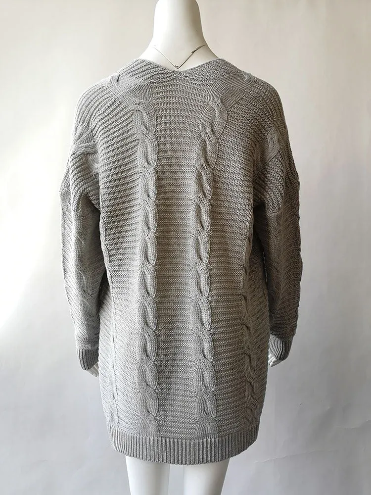 Solid Color Knit Long Cardigan Plus Size S-3XL