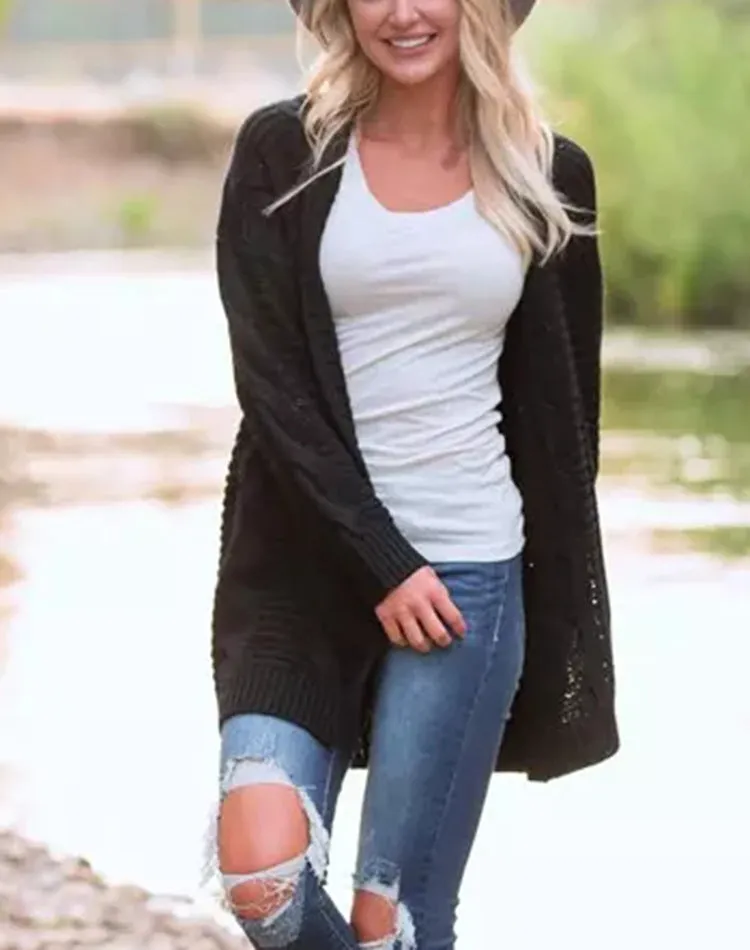 Solid Color Knit Long Cardigan Plus Size S-3XL