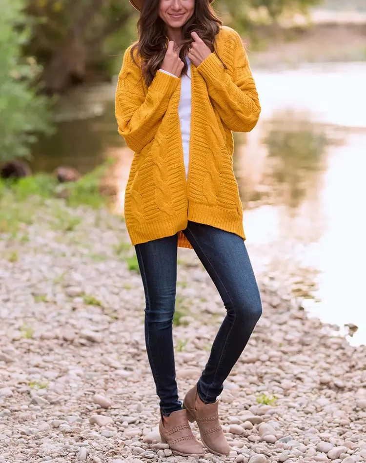 Solid Color Knit Long Cardigan Plus Size S-3XL
