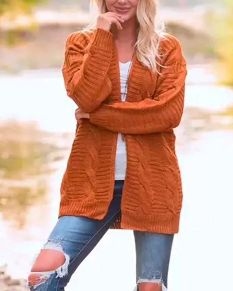 Solid Color Knit Long Cardigan Plus Size S-3XL